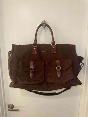 Hook & Albert Brown Canvas Leather Garment Weekender Duffel Bag